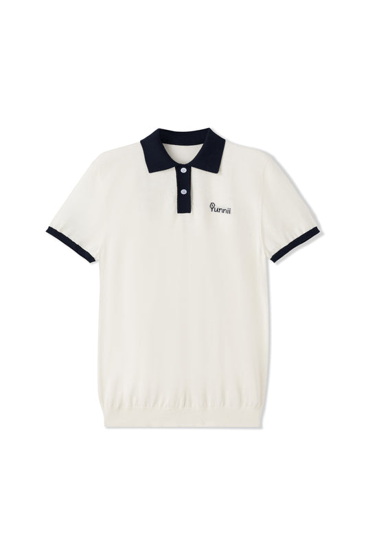 Woven short-sleeved polo shirt