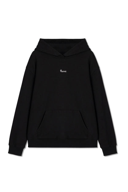 Black appliqué embroidered hoodie