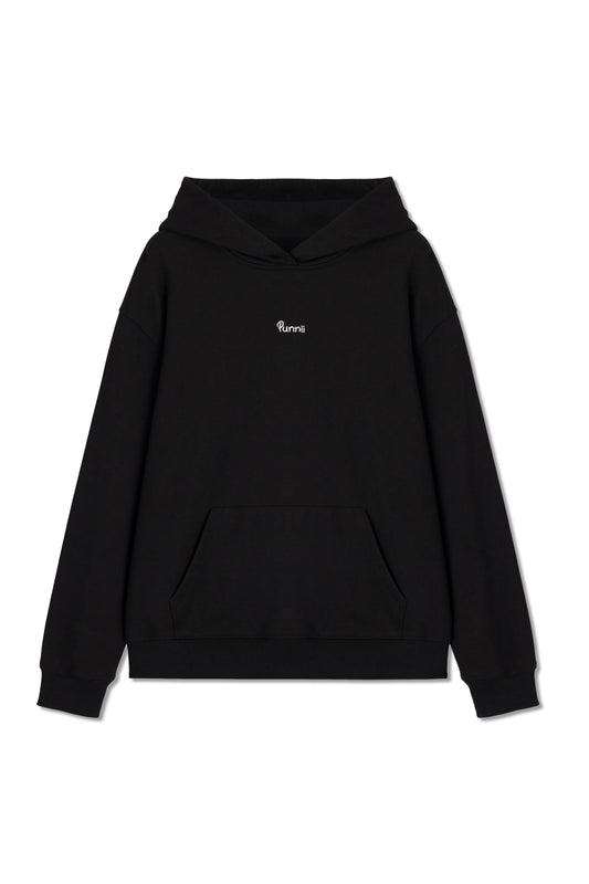 Black appliqué embroidered hoodie