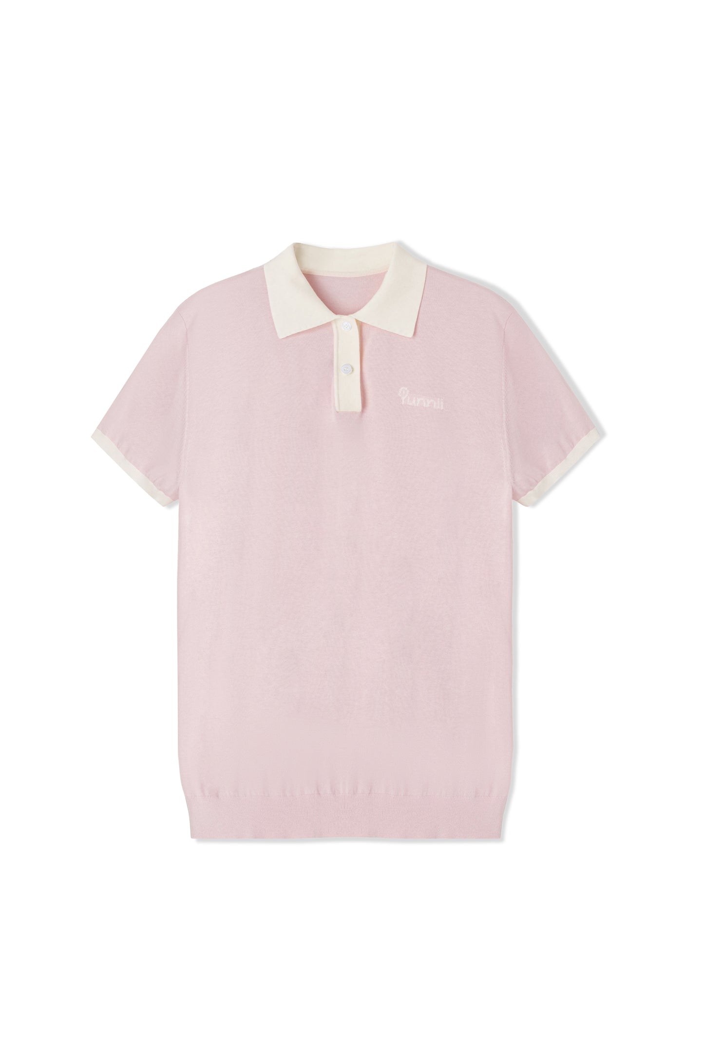Pink woven short-sleeved polo shirt