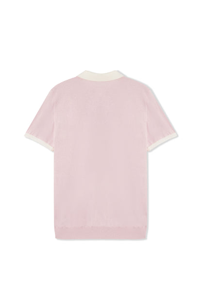 Pink woven short-sleeved polo shirt