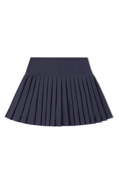 High-waisted pleated mini skirt (navy blue)