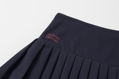 High-waisted pleated mini skirt (navy blue)