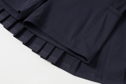 High-waisted pleated mini skirt (navy blue)