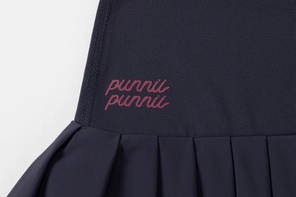 High-waisted pleated mini skirt (navy blue)